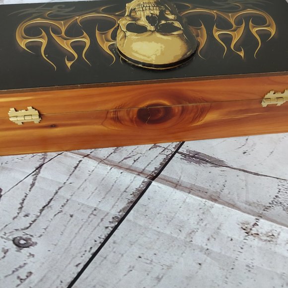 Skull And Fire Wooden Cedar Box - Picture 8 of 10